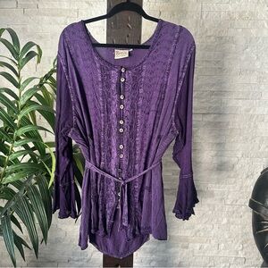 Braja Exclusives Purple Embroidered Vintage Boho  Blouse Size XL
